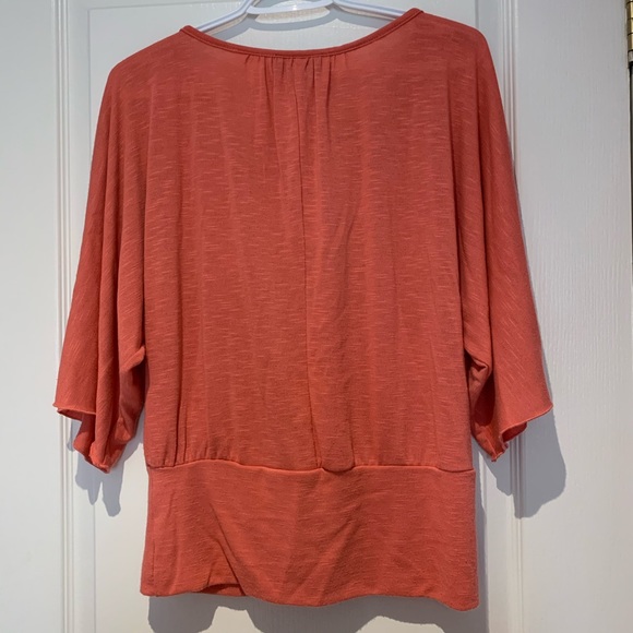 Coral batwing top with brooch detail - Picture 2 of 3